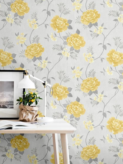 WinkDecor Rosalind Ochre Wallpaper | 50″ sqft.
