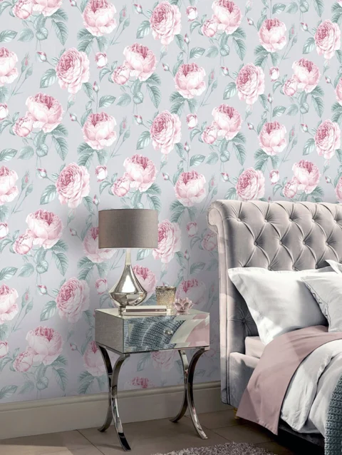 WinkDecor Vintage Rose Grey Wallpaper | 50″ sqft.