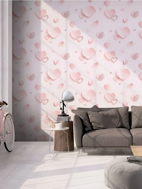 WinkDecor 3D Glitter Hearts Pink Wallpaper | 50″sqft