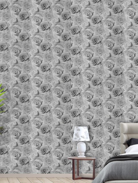 WinkDecor Wild Rose Floral Silver Grey Wallpaper | 50″sqft