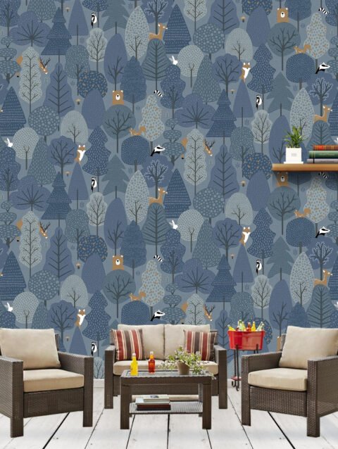 WinkDecor Wild Wood Navy Blue Wallpaper | 50″sqft