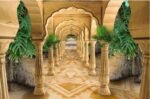 3D Palace With Green Leaf Wallpaper For Wall - Image 2