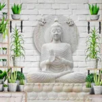 Lord Buddha 3D White Wallpaper For Wall