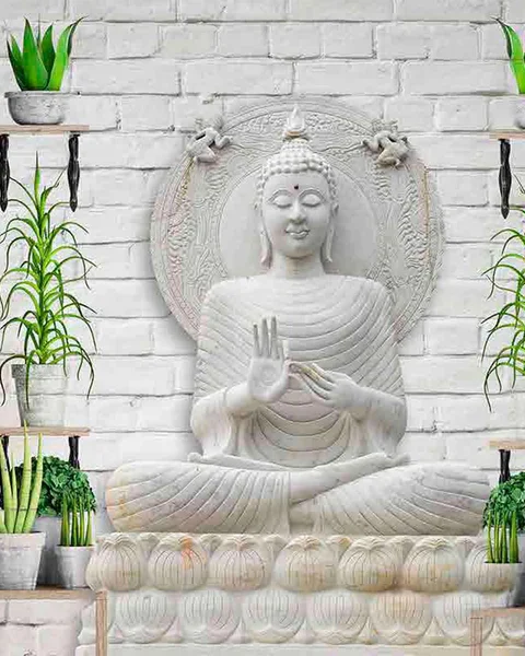 Lord Buddha 3D White Wallpaper For Wall