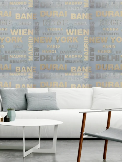 Modern Sky Blue Text Design Wallpaper For Room Wall | 50'sqft