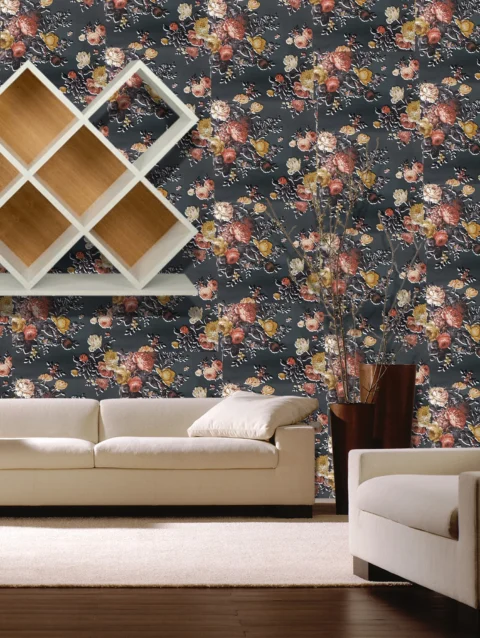 Velvet Finish Floral Design Wallpaper For Living Room