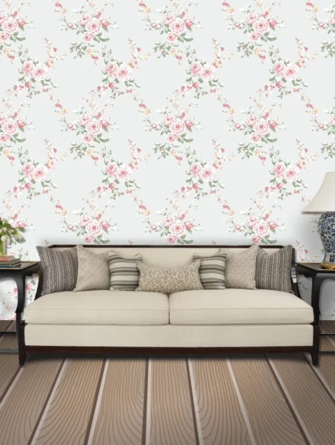 Lauras Trail Pink Purple Green Blue Brown Wallpaper For Living Room