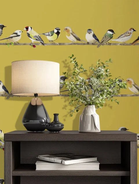 Birds Wall Art Wallpaper For Living Room