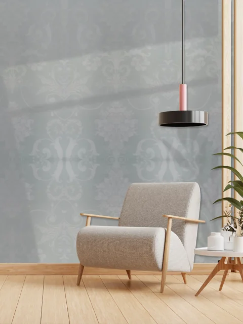 Damask seamless pattern Grey Wallpaper For Living Room