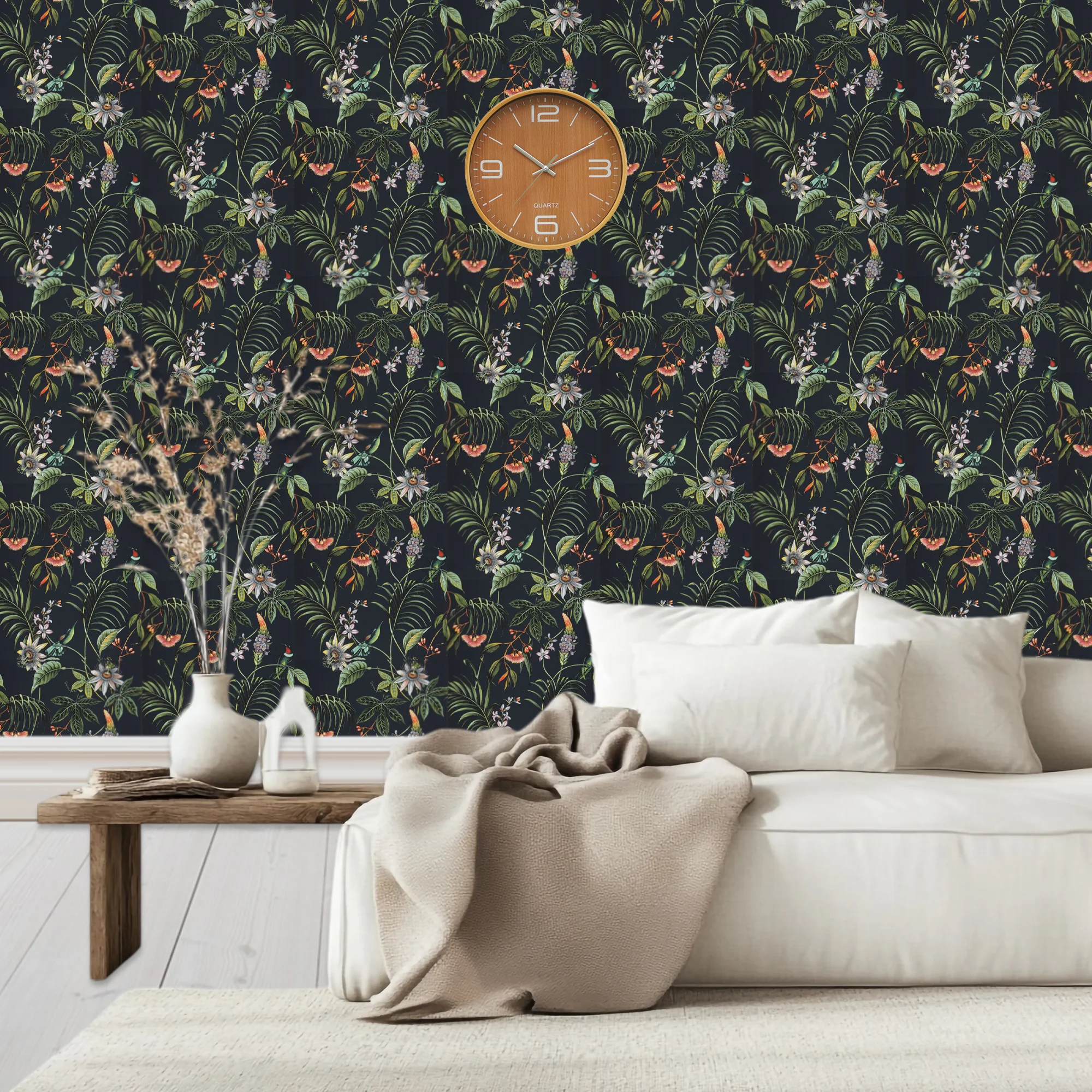 Adilah Floral Dark Wallpaper For Living Room - WinkDecor