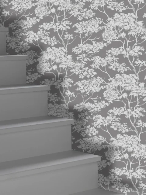 Charcoal Mica Effect Maple Tree Smooth Wallpaper For House wall