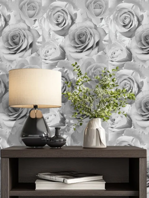 Floral Glitter Silver Wallpaper For House wall
