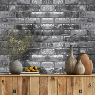 Debona Luxury Rustic Brick Grey Wallpaper For Living Room