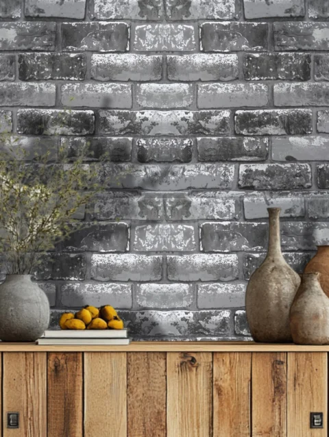 Debona Luxury Rustic Brick Grey Wallpaper For Living Room