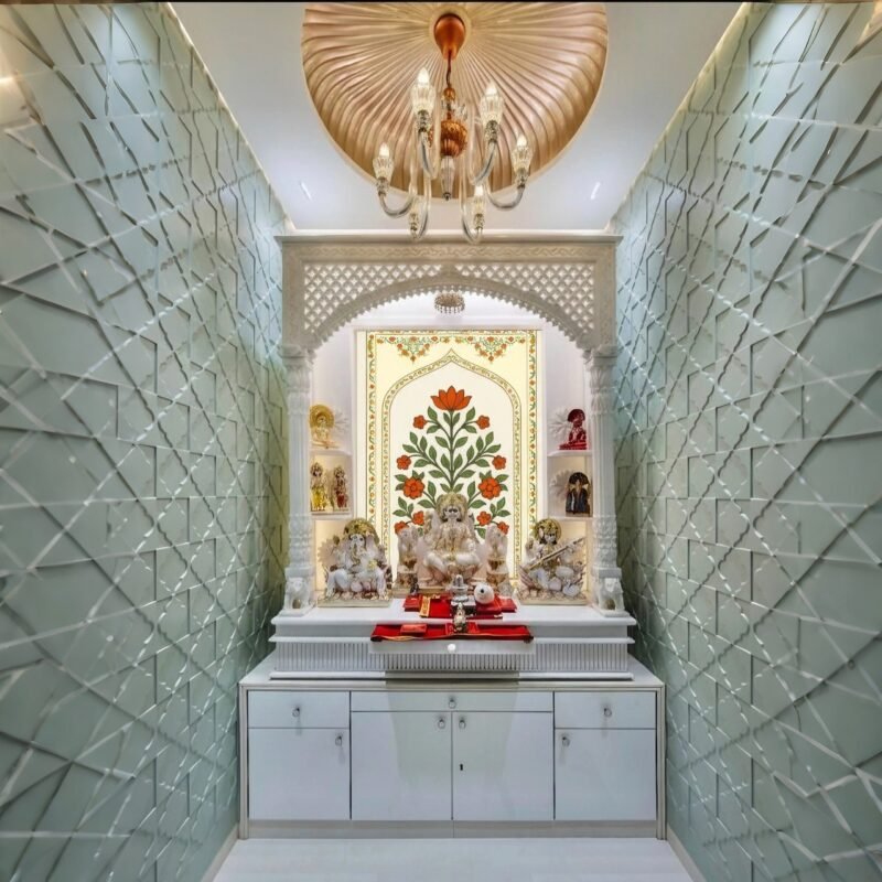 Traditional Wallpaper for Pooja Room With Floral Arch Design - Image 2