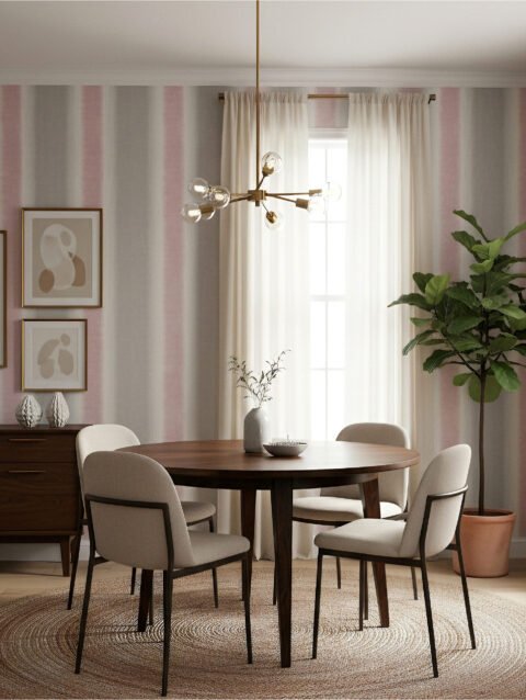 Blush & Stone Stripe Wallpaper For Wall